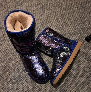 Ugg boots sparkle silver sequins women's sz. 10 fur rare